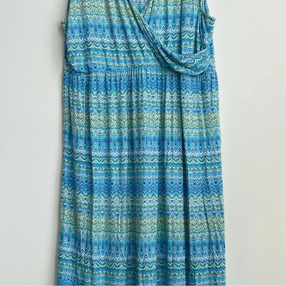 J. Jill Blue Surplice Aegean Island Ikat Print Maxi Dress Stretch Jersey Plus 3X - Picture 4 of 12